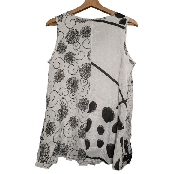 Picadilly Womens 4 Floral Tank Top Black White Abstract Print Blouse Art Pattern - Picture 2 of 6